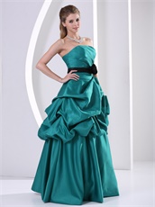 Strapless Bubble Long Tuequoise Formal Evening Dress With Black Sash
