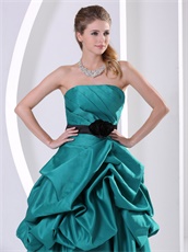 Strapless Bubble Long Tuequoise Formal Evening Dress With Black Sash