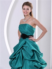 Strapless Bubble Long Tuequoise Formal Evening Dress With Black Sash