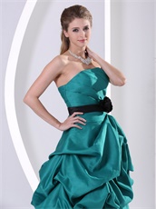 Strapless Bubble Long Tuequoise Formal Evening Dress With Black Sash