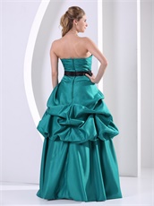 Strapless Bubble Long Tuequoise Formal Evening Dress With Black Sash