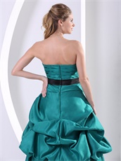 Strapless Bubble Long Tuequoise Formal Evening Dress With Black Sash
