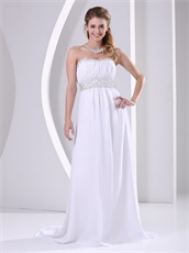 Strapless White Chiffon Empire Waist Prom Dress Wedding Guest Wear