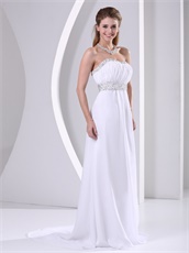 Strapless White Chiffon Empire Waist Prom Dress Wedding Guest Wear