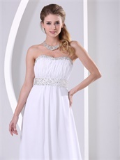 Strapless White Chiffon Empire Waist Prom Dress Wedding Guest Wear