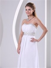 Strapless White Chiffon Empire Waist Prom Dress Wedding Guest Wear