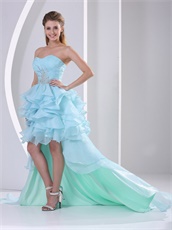 High-low Design Ruffles Light Blue Carnival Prom Gowns With Brush Train