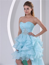 High-low Design Ruffles Light Blue Carnival Prom Gowns With Brush Train