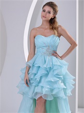 High-low Design Ruffles Light Blue Carnival Prom Gowns With Brush Train