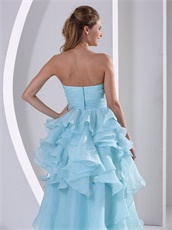 High-low Design Ruffles Light Blue Carnival Prom Gowns With Brush Train