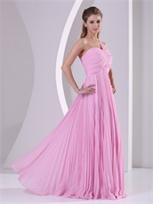 One Shoulder Pink Long Pleated Skirt Talk Show Gown Without Details