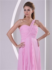 One Shoulder Pink Long Pleated Skirt Talk Show Gown Without Details