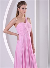 One Shoulder Pink Long Pleated Skirt Talk Show Gown Without Details