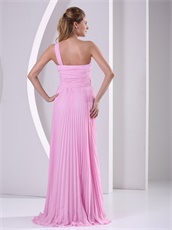 One Shoulder Pink Long Pleated Skirt Talk Show Gown Without Details