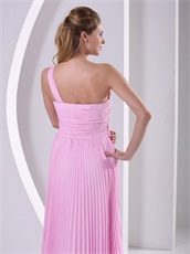 One Shoulder Pink Long Pleated Skirt Talk Show Gown Without Details