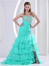 Radial Beaded Waist Layers Skirt Aque Blue Quinceanera Ceremony Gown Show Leg