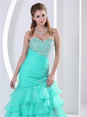 Radial Beaded Waist Layers Skirt Aque Blue Quinceanera Ceremony Gown Show Leg