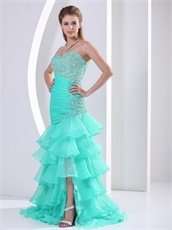 Radial Beaded Waist Layers Skirt Aque Blue Quinceanera Ceremony Gown Show Leg