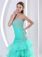 Radial Beaded Waist Layers Skirt Aque Blue Quinceanera Ceremony Gown Show Leg