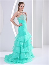 Radial Beaded Waist Layers Skirt Aque Blue Quinceanera Ceremony Gown Show Leg