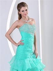 Radial Beaded Waist Layers Skirt Aque Blue Quinceanera Ceremony Gown Show Leg