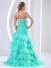 Radial Beaded Waist Layers Skirt Aque Blue Quinceanera Ceremony Gown Show Leg