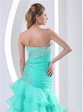 Radial Beaded Waist Layers Skirt Aque Blue Quinceanera Ceremony Gown Show Leg