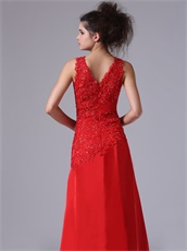 Exquisite V-neck Appliques Side Cut-outs Red Prom Gowns Attend Opera Show