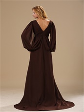 V-Neck Winglike Sleeves Modest Brown Chiffon Bride Mother Dress Old Fashion