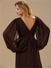 V-Neck Winglike Sleeves Modest Brown Chiffon Bride Mother Dress Old Fashion