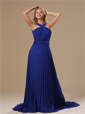 Decent Halter Top Royal Blue Chiffon Pleat Skirt Evening Dress Essentials