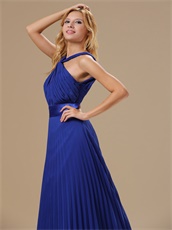 Decent Halter Top Royal Blue Chiffon Pleat Skirt Evening Dress Essentials