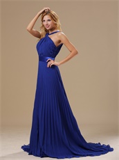 Decent Halter Top Royal Blue Chiffon Pleat Skirt Evening Dress Essentials