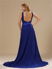 Decent Halter Top Royal Blue Chiffon Pleat Skirt Evening Dress Essentials