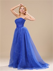 Brand New Strapless Cerulean Blue Celebrity Prom Gowns With Lace Slip