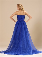 Brand New Strapless Cerulean Blue Celebrity Prom Gowns With Lace Slip