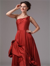 Delicate One Shoulder Wine Red Taffeta Old Lady Prom Dress Without Details