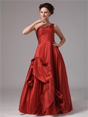 Delicate One Shoulder Wine Red Taffeta Old Lady Prom Dress Without Details