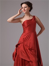 Delicate One Shoulder Wine Red Taffeta Old Lady Prom Dress Without Details