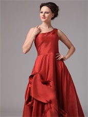 Delicate One Shoulder Wine Red Taffeta Old Lady Prom Dress Without Details