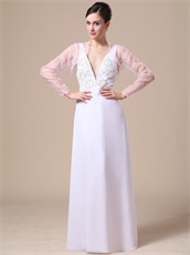 Pure White Deep V-neck Beading Empire Elegant Prom Dress With Jacket