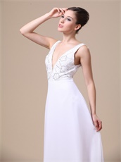 Pure White Deep V-neck Beading Empire Elegant Prom Dress With Jacket