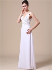 Pure White Deep V-neck Beading Empire Elegant Prom Dress With Jacket