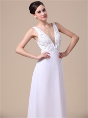 Pure White Deep V-neck Beading Empire Elegant Prom Dress With Jacket