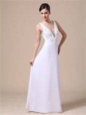 Pure White Deep V-neck Beading Empire Elegant Prom Dress With Jacket