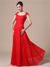 Square Neck Lace Bodice Floor Length Red Military Prom Dress Custom Fit