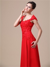 Square Neck Lace Bodice Floor Length Red Military Prom Dress Custom Fit