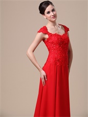 Square Neck Lace Bodice Floor Length Red Military Prom Dress Custom Fit