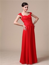 Square Neck Lace Bodice Floor Length Red Military Prom Dress Custom Fit
