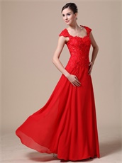 Square Neck Lace Bodice Floor Length Red Military Prom Dress Custom Fit